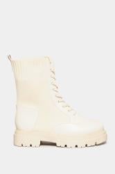 LIMITED COLLECTION Cream Sock Lace Up Boots In Wide E Fit & Extra 