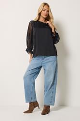 M&Co Black Pleated Sleeve Blouse | M&Co 1