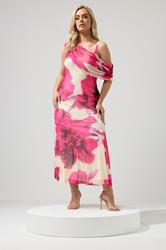 YOURS LONDON Plus Size White Blurred Floral Drape Shoulder Dress | Yours Clothing 3