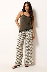 PixieGirl Petite Women's Natural Brown Gingham Wide Leg Trousers | PixieGirl 3