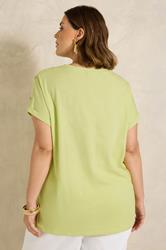 EVANS Plus Size Lime Green Button Shoulder T-Shirt | Evans 2