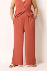 YOURS Plus Size Orange Textured Wide Leg Trousers | Yours Clothing 3