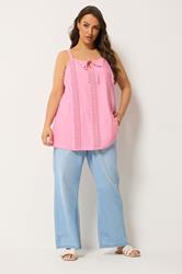 YOURS Plus Size Pink Crochet Linen Cami Vest Top | Yours Clothing 1