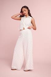 PixieGirl Petite Women's Set White Lace Lined Shirt & Wide Leg Trousers | PixieGirl 3