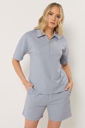 LTS Tall Women's Set Blue Quarter Zip Short Sleeve Cotton Sweatshirt & Shorts | Long Tall Sally 3