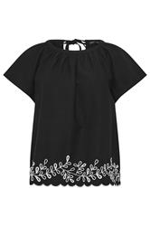 M&Co Petite Black Embroidered Tie Back Blouse | M&Co 1