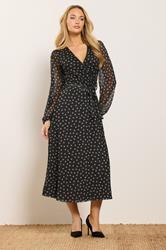 M&Co Black Polka Dot Mesh Wrap Dress | M&Co 3