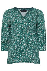 M&Co 2 PACK Teal Blue Floral Print & Plain Lace Trim Cotton T-Shirts | M&Co 8