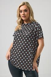 YOURS LONDON Curve Chocolate Brown Polka Dot Drape Shoulder Top 3