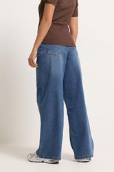 PixieGirl Petite Women's Mid Blue Frayed Seam Wide Leg Jeans | PixieGirl 4
