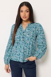 M&Co Petite Blue Ditsy Floral Cotton Blouse | M&Co 3