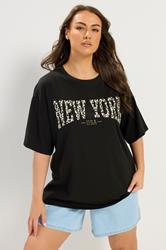 YOURS Plus Size Black 'New York' Leopard T-Shirt | Yours Clothing 3