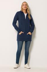LTS Tall Women's Navy Blue Cotton Longline Zip Hoodie | Long Tall Sally 1
