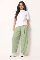 PixieGirl Petite Women's Sage Green Barrel Leg Trousers | PixieGirl 3