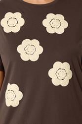 YOURS Plus Size Chocolate Brown Daisy Applique T-Shirt | Yours Clothing 4