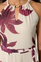 M&Co Natural Brown Floral Print Halter Neck Mesh Maxi Dress | M&Co 5