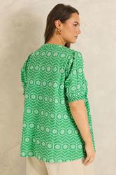 EVANS Plus Size Green Floral Broderie Tie Neck Blouse | Evans 2