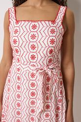 M&Co White & Red Embroidered Cotton Tie Waist Dress | M&Co 6