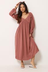 PixieGirl Petite Women's Pink Woven Tie Back Smock Dress | PixieGirl 3