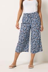 M&Co Petite Blue Floral Print Wide Leg Culottes | M&Co 1