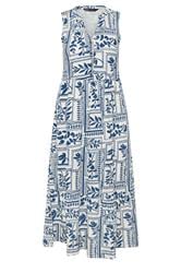 M&Co Petite Blue Leaf Print Sleeveless Cotton Midi Dress