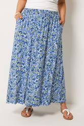 YOURS Plus Size Blue Floral Print Maxi Skirt | Yours Clothing  3