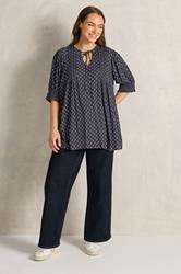 EVANS Plus Size Navy Blue Dobby Tie Neck Pintuck Blouse | Evans 2