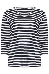 M&Co Navy Blue Stripe Cotton Neck Trim Top | M&Co 5