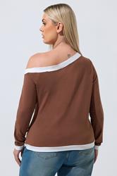 LIMITED COLLECTION Plus Size Chocolate Brown Contrast Off Shoulder Top | Yours Clothing 2