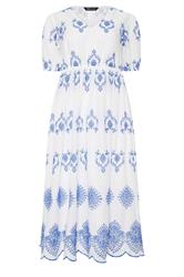 M&Co White & Blue Broderie Cotton Midi Dress | M&Co 6