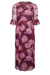YOURS LONDON Curve Pink & Red Blurred Floral Keyhole Dress