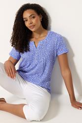 M&Co Blue Leaf Print Cotton Henley Top| M&Co 3