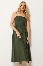 LTS Tall Women's Olive Green Linen Embroidered Midi Dress | Long Tall Sally 1