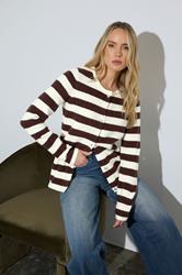 LTS Tall Women's Chocolate Brown Stripe Knitted Cardigan | Long Tall Sally 3