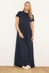 LTS Tall Women's Navy Blue Asymmetric Cotton Maxi Dress | Long Tall Sally 3