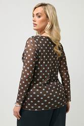 YOURS LONDON Plus Size Brown & Blue Polka Dot Long Sleeve Top | Yours Clothing 4