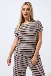 LIMITED COLLECTION Plus Size Brown Stripped Ribbed T-Shirt | Yours Clothing 3
