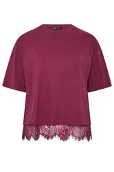 Limited Collection T-Shirt in Burgunderrot mit Spitzensaum