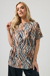 YOURS LONDON Plus Size Brown Zebra Drape Shoulder Top | Yours Clothing 3