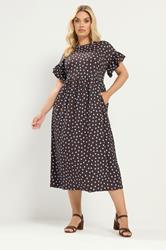 YOURS Plus Size Chocolate Brown Polka Dot Midi Dress | Yours Clothing 1