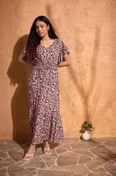 M&Co Petite Berry Purple Floral Shirred Waist Maxi Dress | M&Co 3