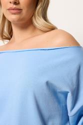 YOURS Plus Size Light Blue Off Shoulder Sweatshirt | Yours Cothing 4