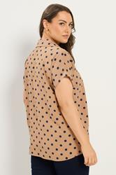 YOURS Plus Size Natural Brown Polka Dot Pleat Front Shirt | Yours Clothing 2