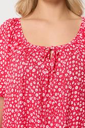 YOURS Plus Size Red Floral Short Sleeve Pintuck Blouse | Yours Clothing 4