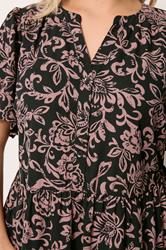 YOURS Plus Size Black Abstract Floral Placket Dress | Yours Clothing 4