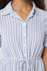M&Co Blue Stripe Tie Waist Cotton Shirt Dress | M&Co 4