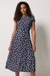 M&Co Navy Blue Polka Dot Side Twist Midi Dress | M&Co 2