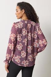 M&Co Purple Floral Tie Neck Blouse | M&Co 4