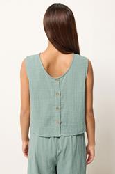 PixieGirl Petite Women's Sage Green Cotton Cheesecloth Button Top | PixieGirl 4