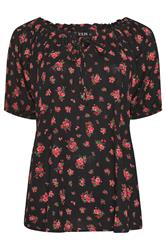 YOURS Curve Black Ditsy Floral Bardot Top